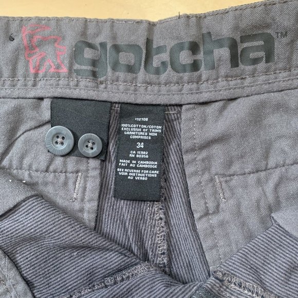 Gotcha Cargo Shorts Mens 34 Gray Striped Flat Front Chino Golf Shorts - Picture 4 of 5